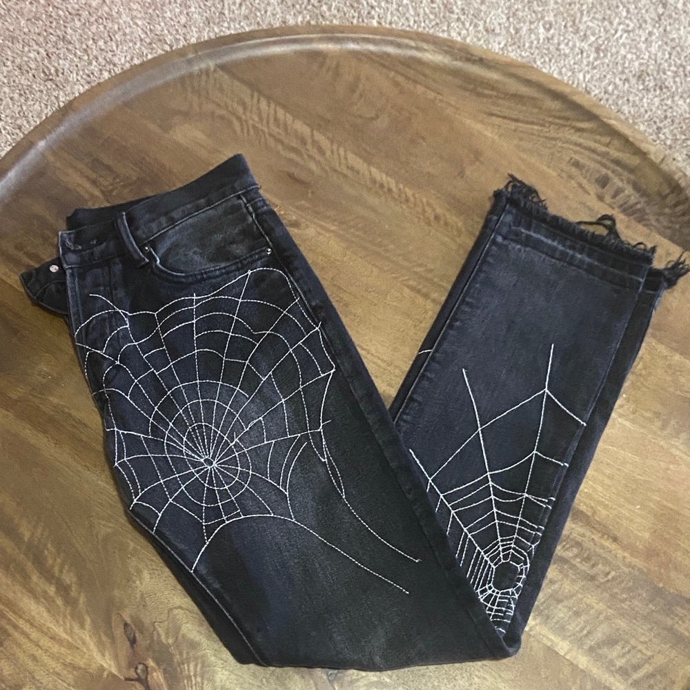 Black Spider Web Embroidered Men Jeans